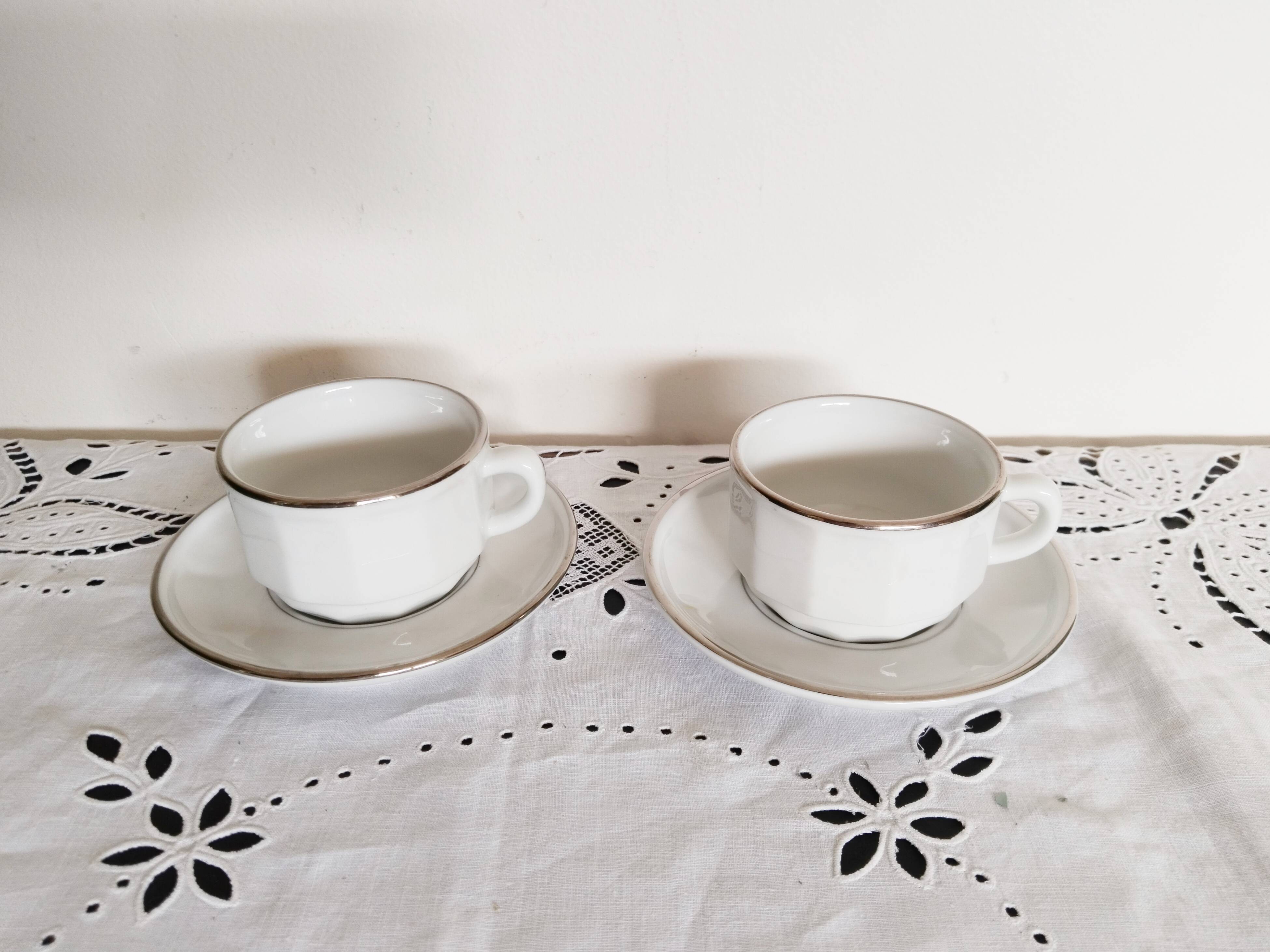 Apilco white and silver bistro cups