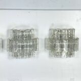 Vistosi manner, set of four large clear murano glass elements sconces. Italy 1970s