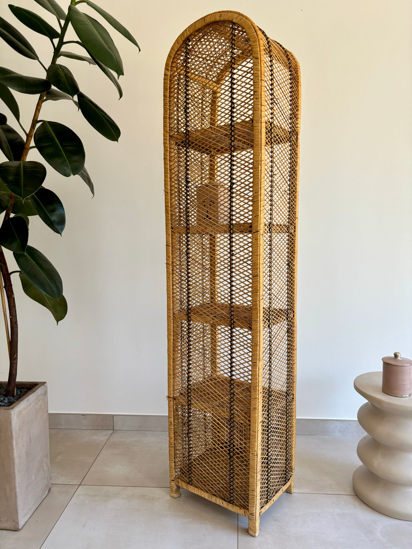 Natural rattan and cane bookshelf – 1970s
