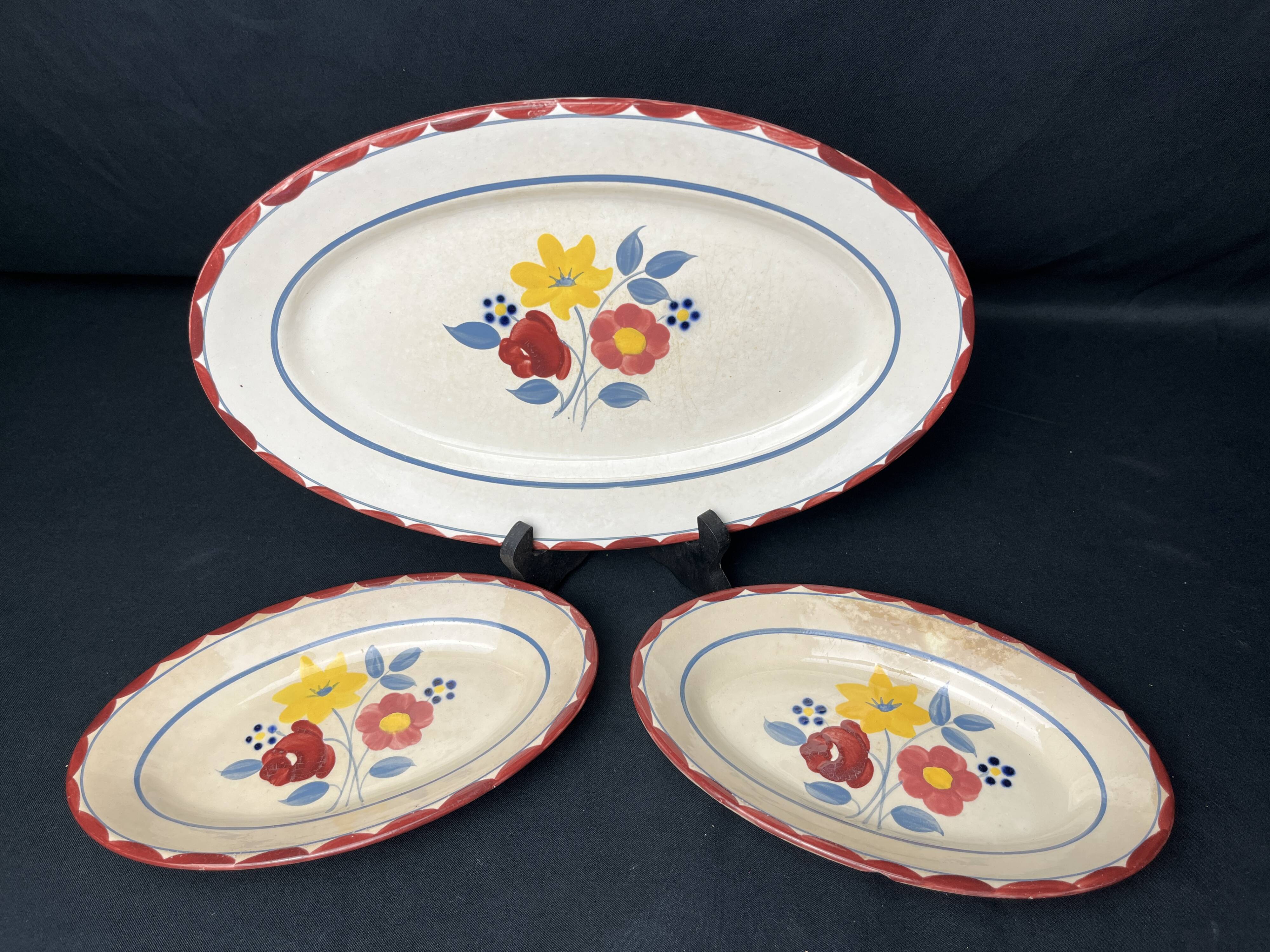 Art Deco, a dish and two Salins earthenware dishes circa 1940