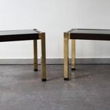 Paire de tables d'appoint, style Hollywood Regency, en laiton, 70's.