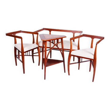 Banquette, 2 fauteuils et table d'appoint Art Déco tchèques par J. Kotěra pour Josef Motka - Litovel, années 1900
