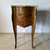 Small curved Louis XV style piece of furniture – marquetry and marble top