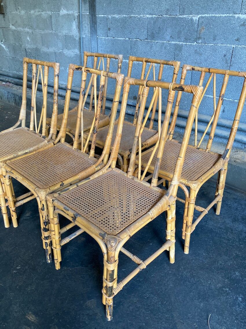 Set of 6 rattan chairs with cannate seats