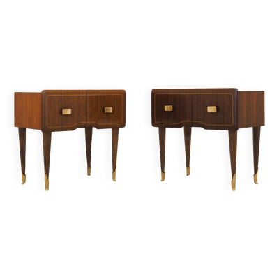Deux tables de chevet, placage en acajou, Italie, années 1970