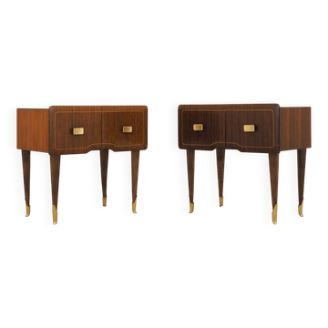 Deux tables de chevet, placage en acajou, Italie, années 1970