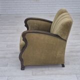 1950s, Danish relax armchair, green furniture velour, beech wood.