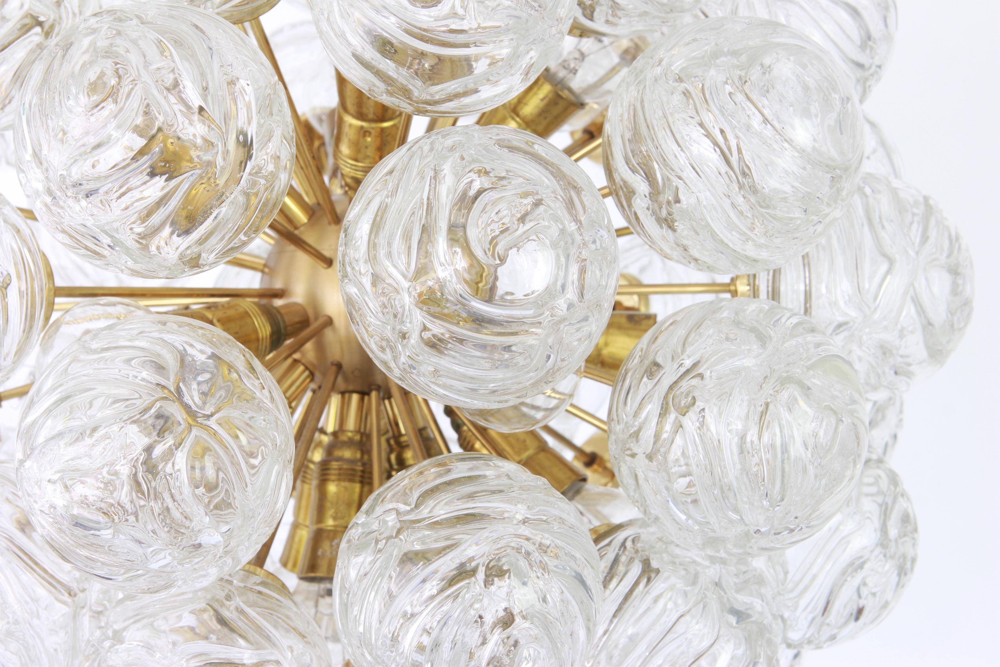 Spectacular Sputnik chandelier with snow glass balls, Doria, Germany, 1970s.