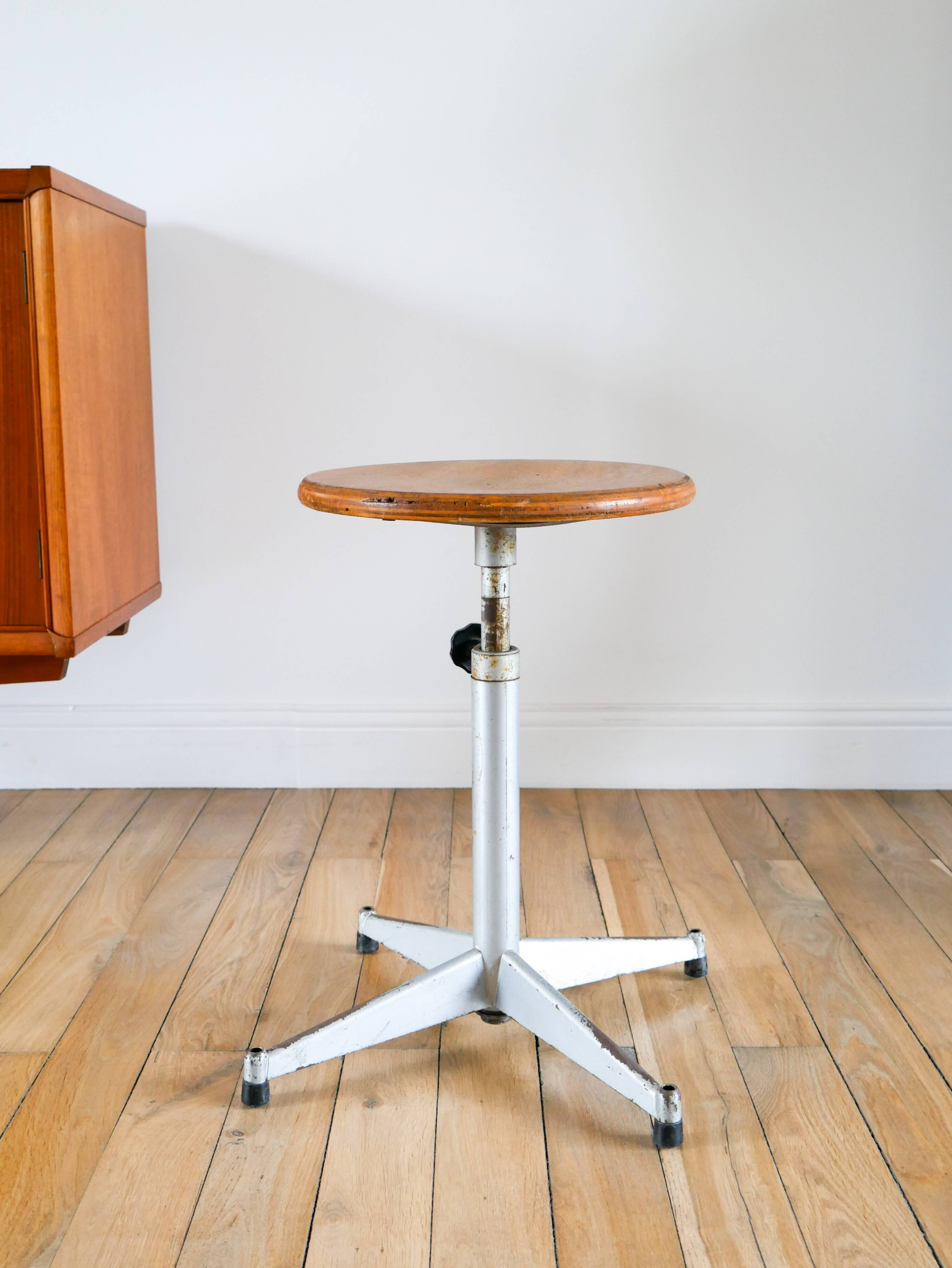 Industrial workshop stool, Made in France, adjustable height, 1970