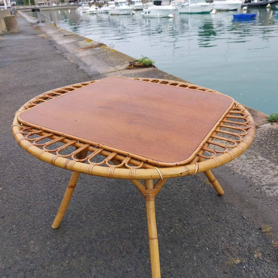 Rattan trampoline coffee table. French work. Circa 1950/60
