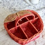 Large Vintage Painted Wicker Basket - Peach Shape