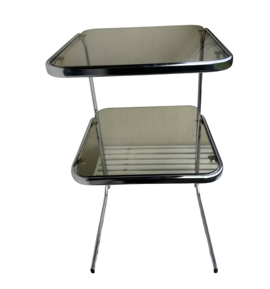 Vintage 1970s side table in smoked glass and chrome.