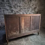 Antique Louis XVI style buffet in burr elm with marble top, late 19th century.