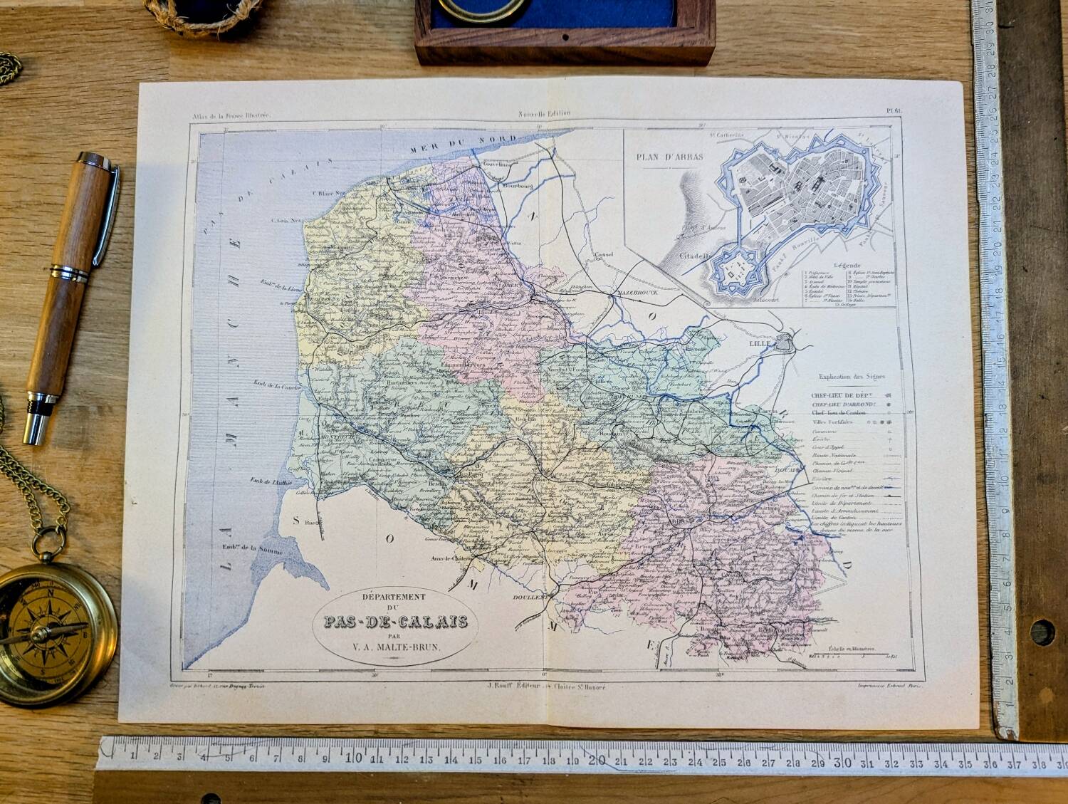Pas-de-Calais, old map, printed in 1883.