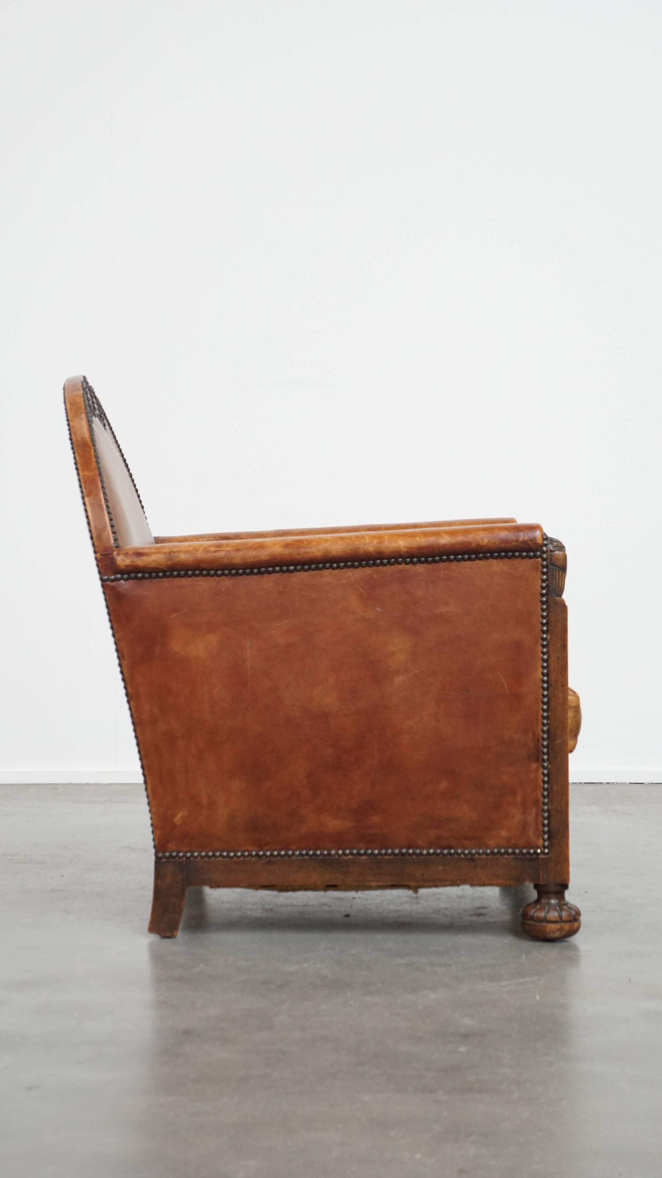 Fauteuil Art Déco en cuir de mouton