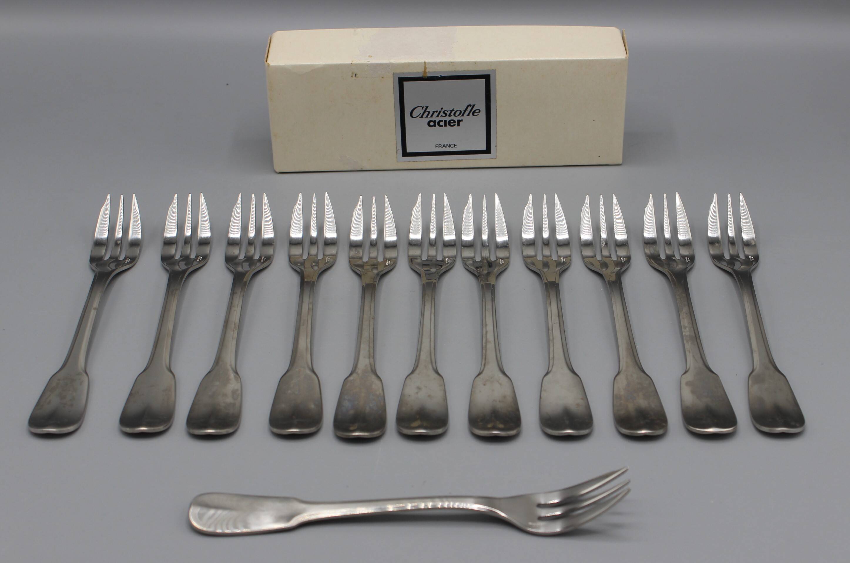 12 cake dessert forks christofle box bearn model steel - vg