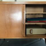 Vintage storage cabinet sliding doors feet compass