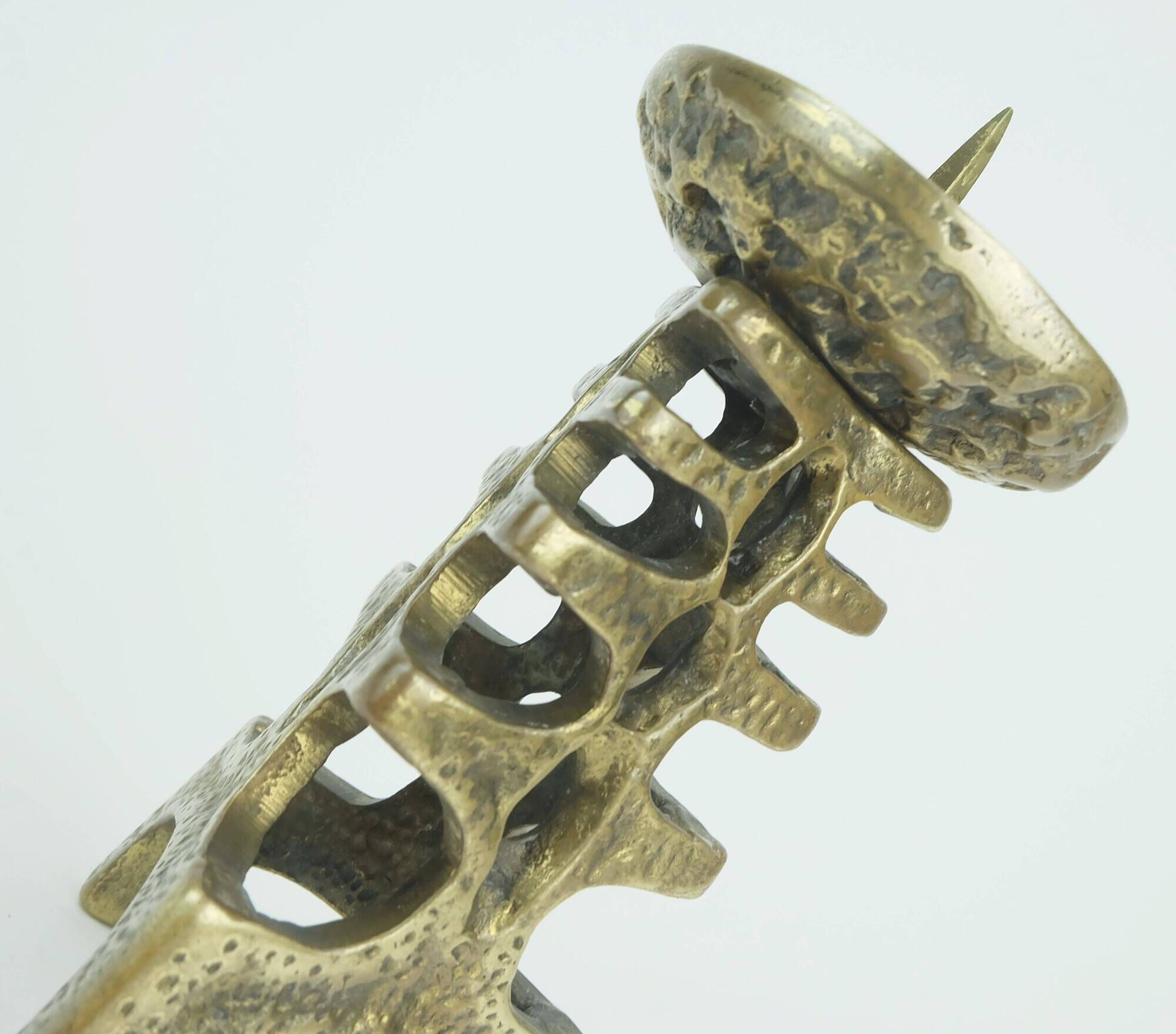 Outstanding 1960s 70s mid century brutalist brass candleholder for one big candle