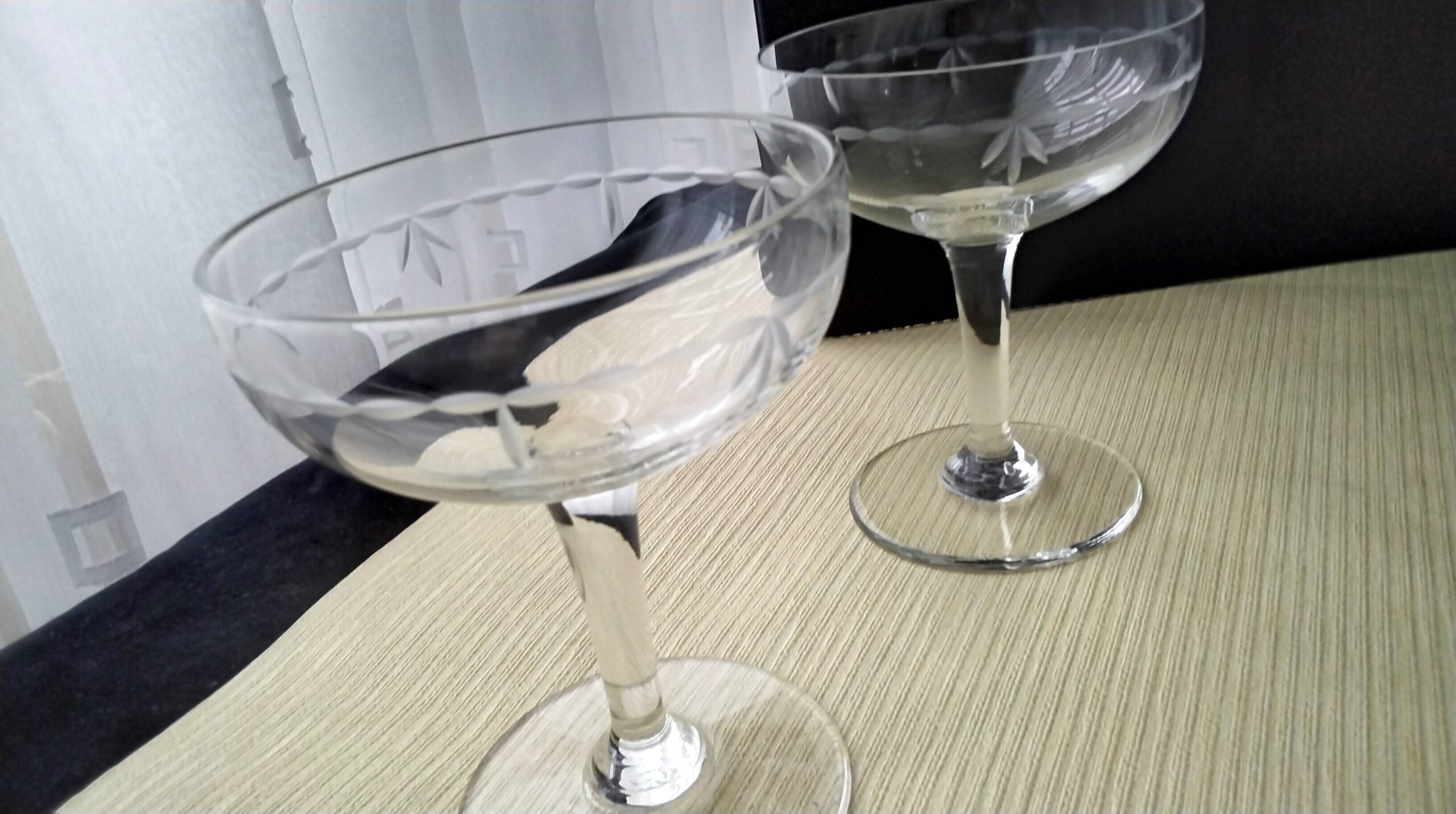 6 Vintage Ground Glass Champagne Glasses