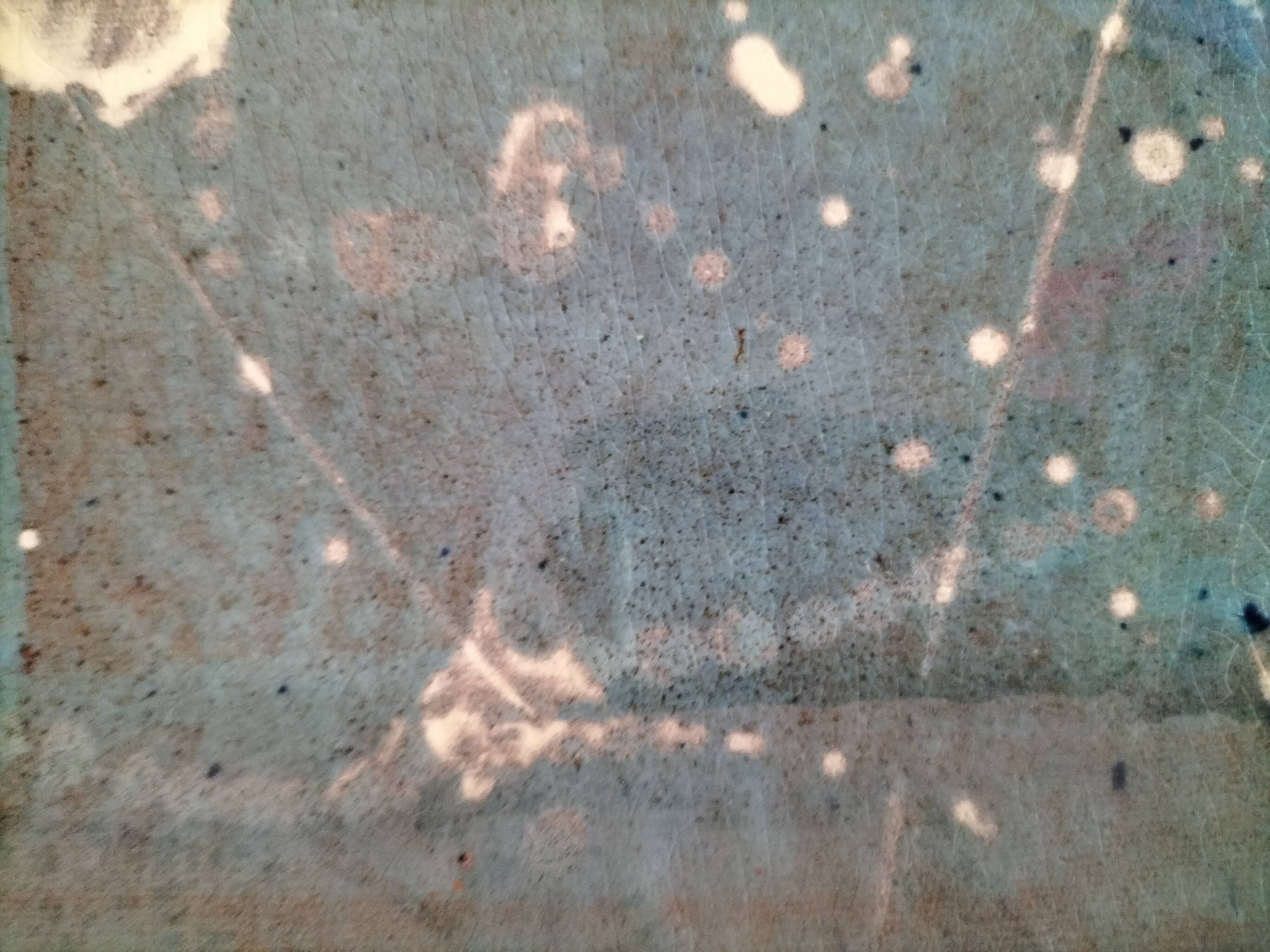 Square turquoise glazed stoneware dish, abstract floral decoration, signed.