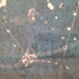 Square turquoise glazed stoneware dish, abstract floral decoration, signed.