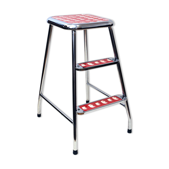 Swedish midcentury step stool of chromed steel with elephant patterns 1950s