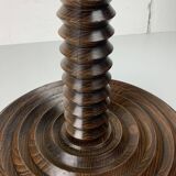 Brutalist Wood Turned Wine Press Side Table