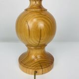 Turned wood lamp and vintage wool lampshade