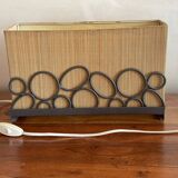 Rectangular straw and steel lamp