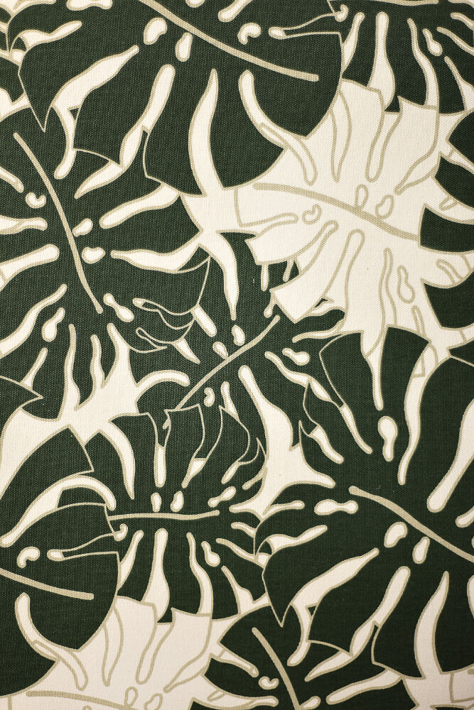 Vintage Mid-Century Danish Modern Rocking Chair in Wood and Monstera Leaf Pattern Fabric, 1960s