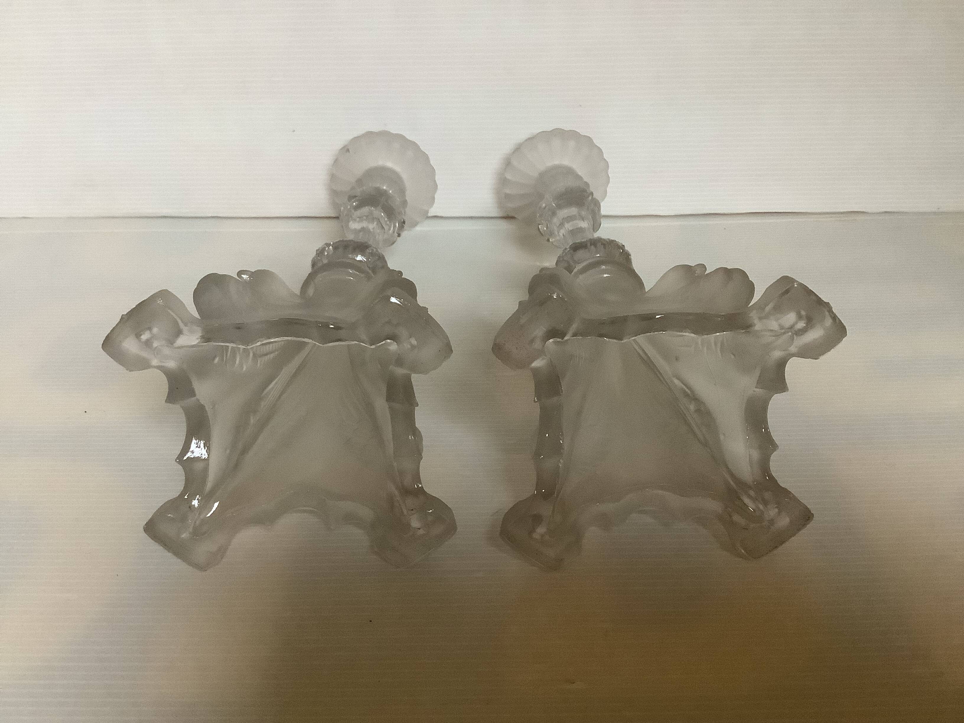 Pair of antique Val Saint Lambert griffin candlesticks