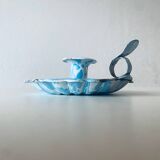 Old blue enameled metal candle holder