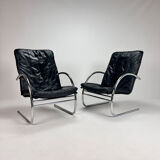 Set of 2 postmodern leather lounge chairs, 1980s