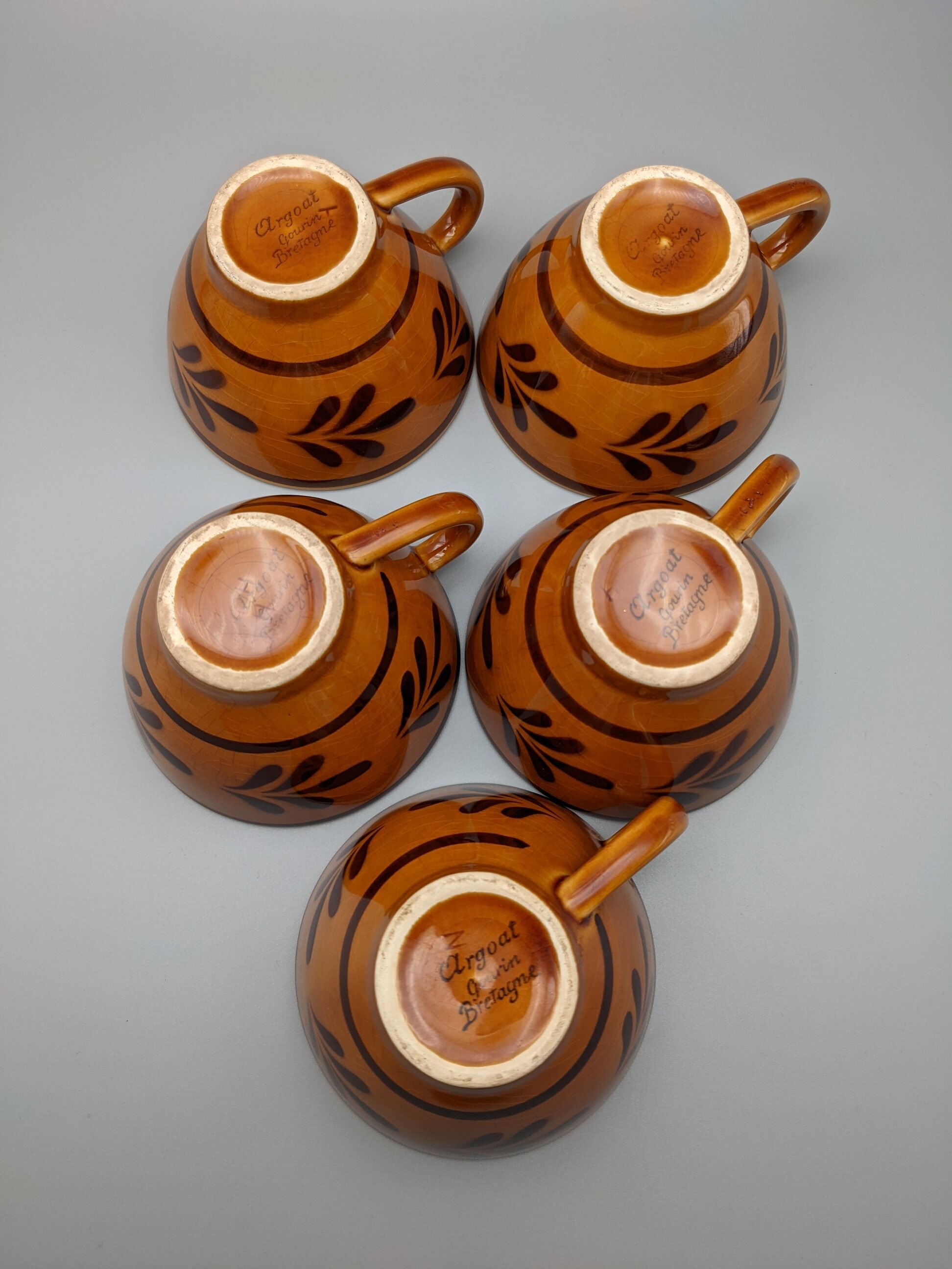Set of 5 cups or cracked ceramic cider bowl argoat gourin bretagne