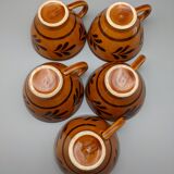 Set of 5 cups or cracked ceramic cider bowl argoat gourin bretagne