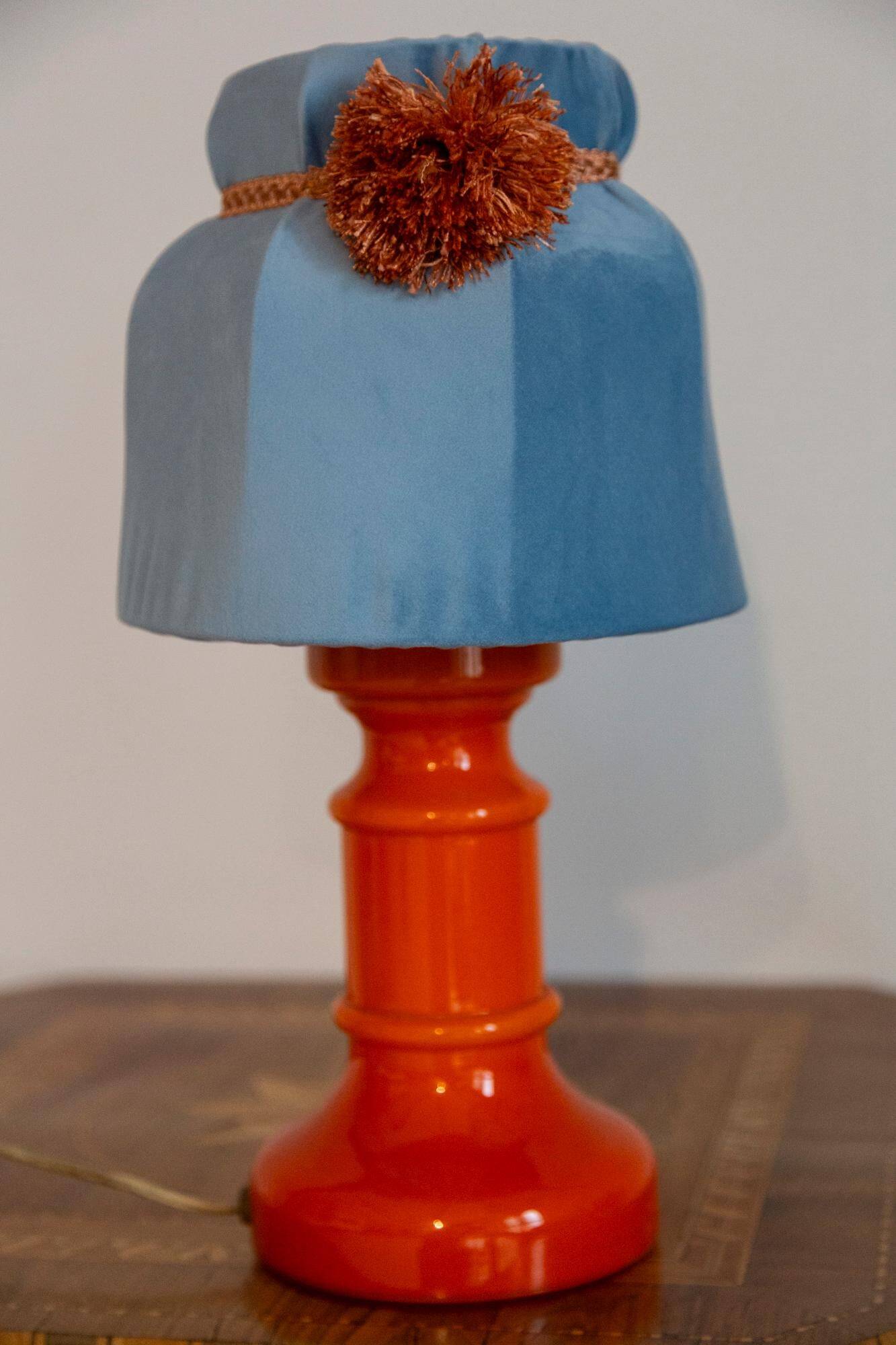 Orange and blue ceramic table lamp with velvet, Italy, 1960s