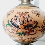 Electrified oil lamp in bronze and hand-painted Gien earthenware