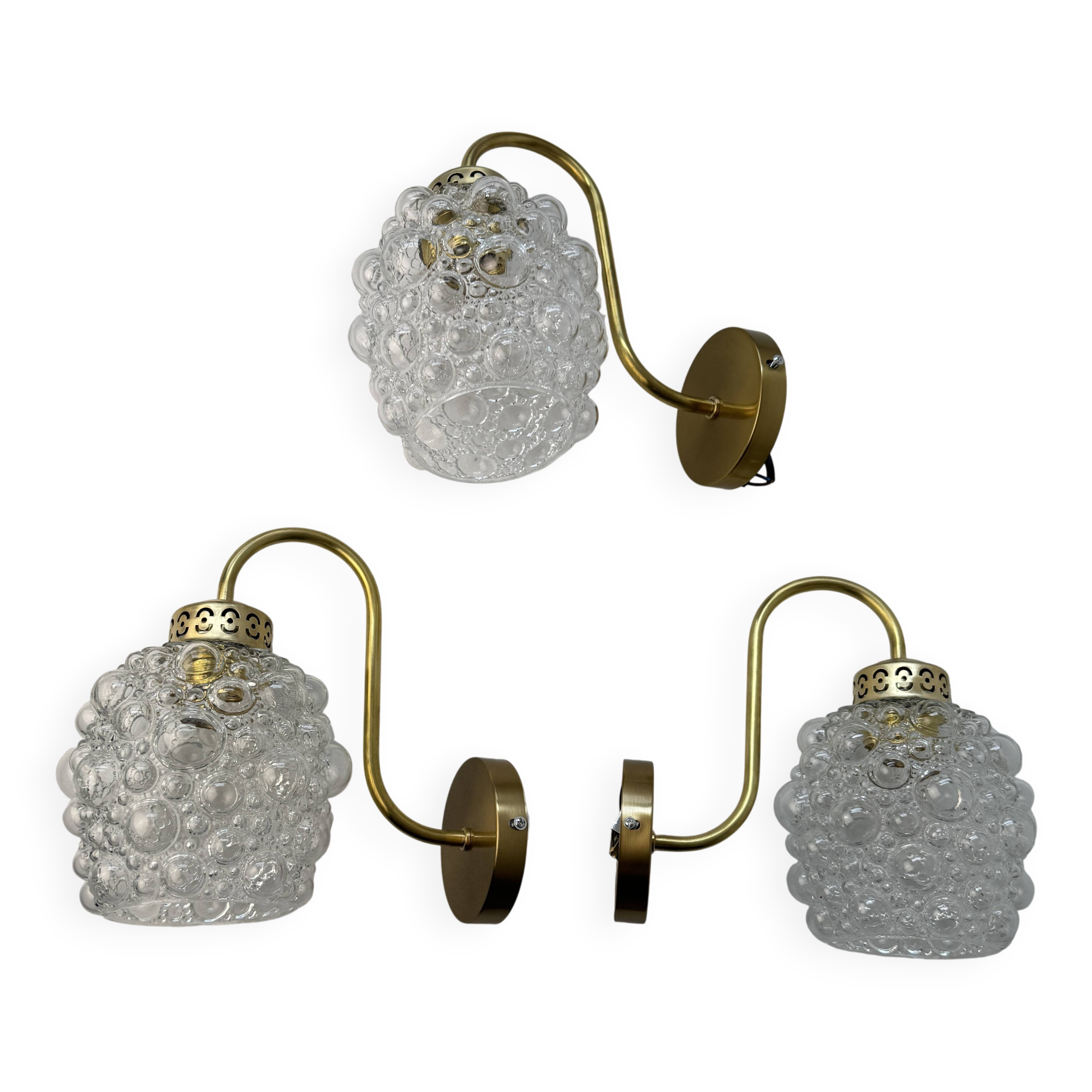 Lot of 3 vintage bubble glass wall lights.