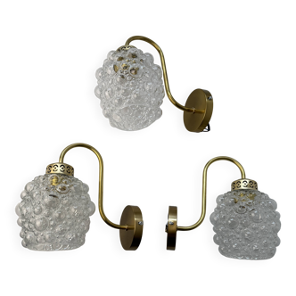 Lot of 3 vintage bubble glass wall lights.