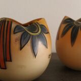 Pair of Legras Art Deco ball vases with orange tree decoration