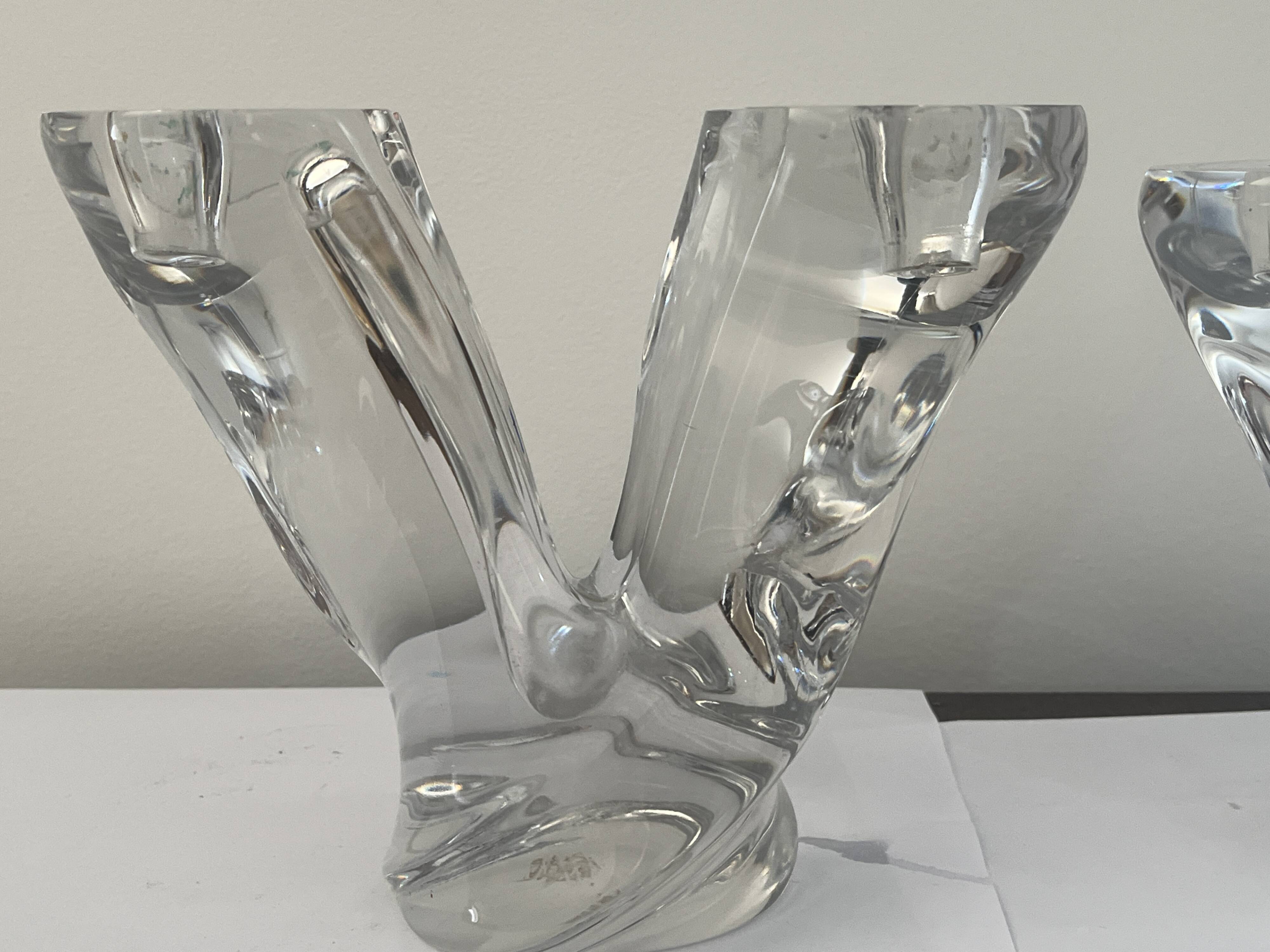 pair of crystal candlesticks signed Schneider 1970