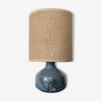 Lampe bleu en céramique & osier des années 50