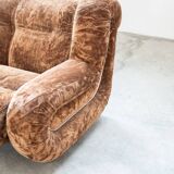 Living room set, 3-seater sofa and 2 armchairs in beige chenille, 1970s