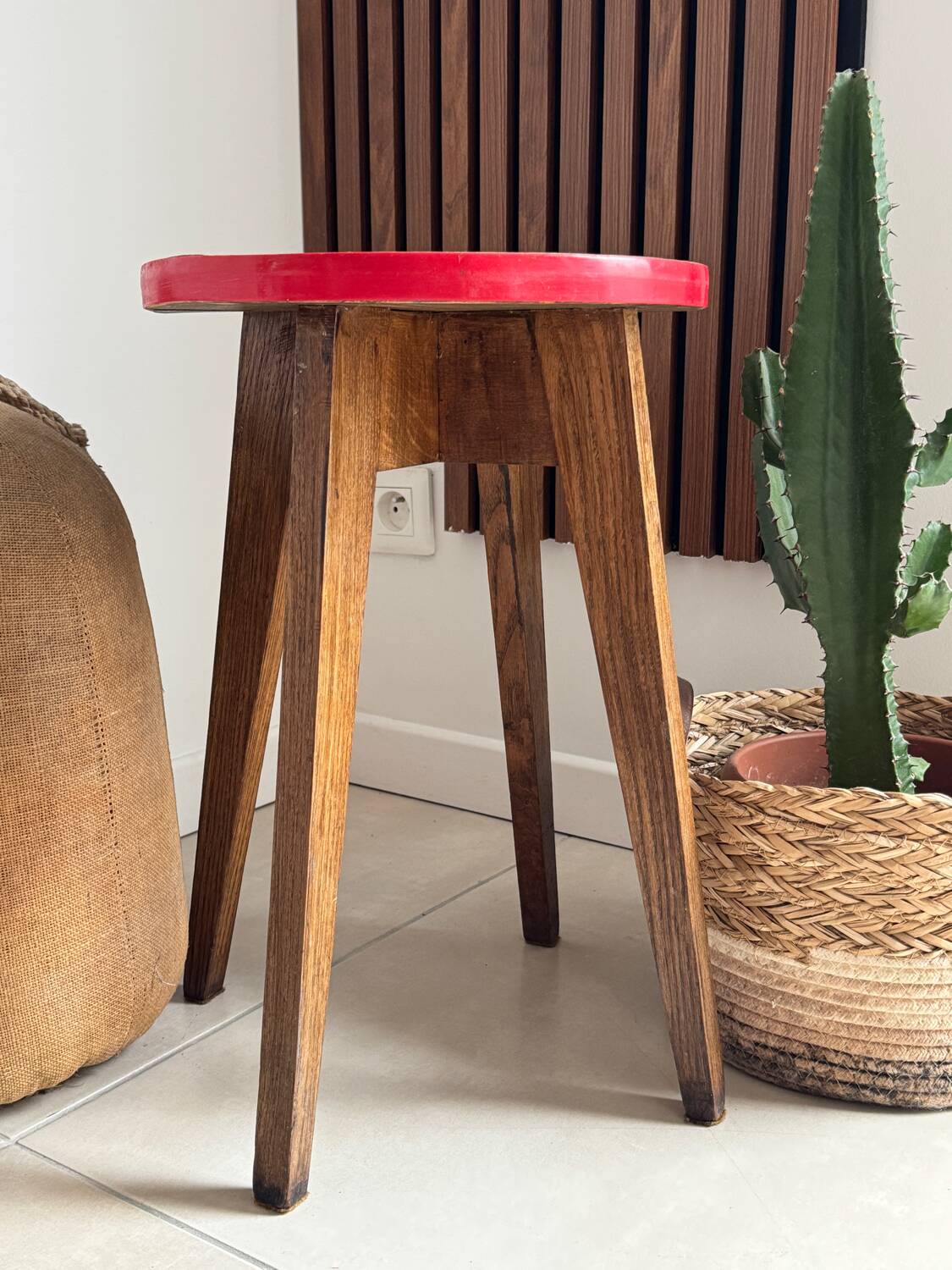 Vintage round wooden stool
