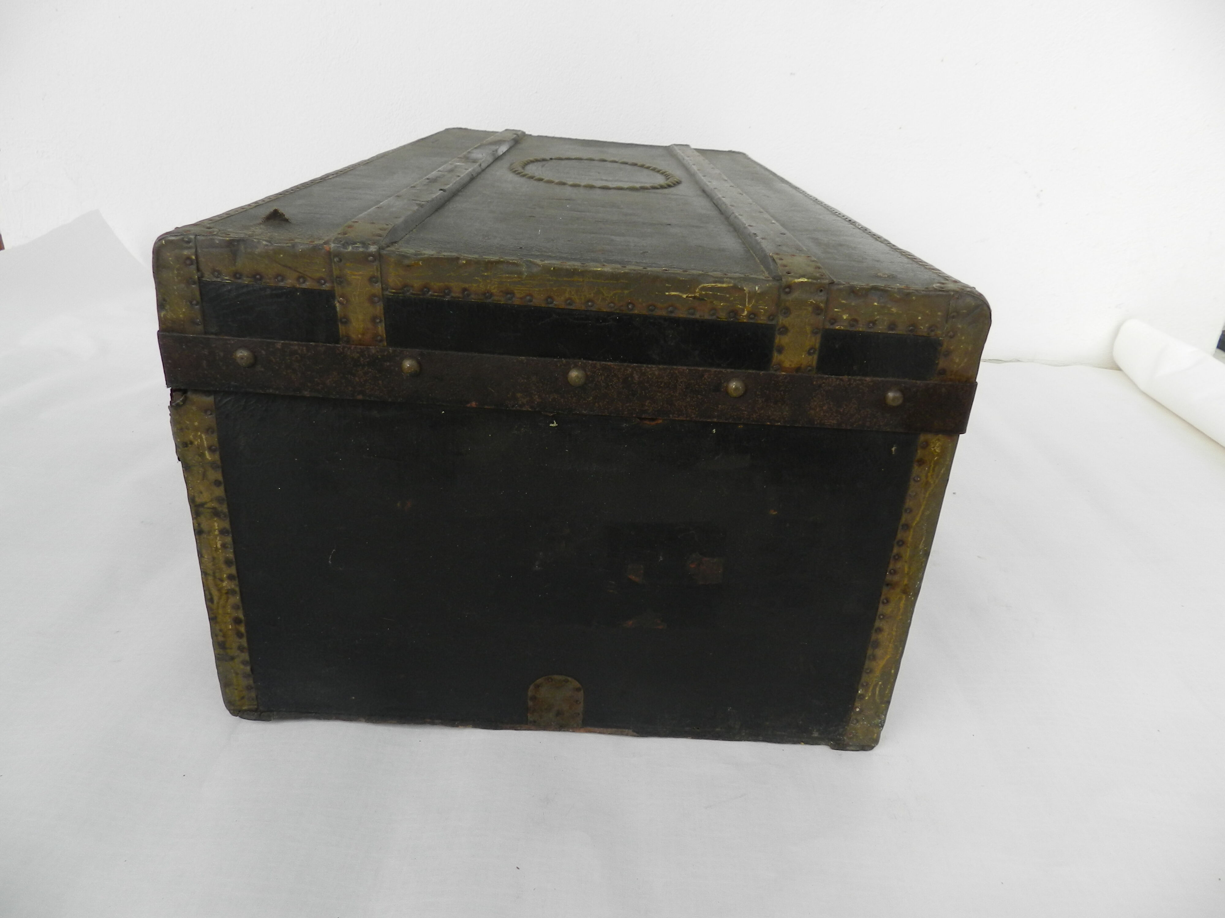 Old wooden, iron and brass trunk