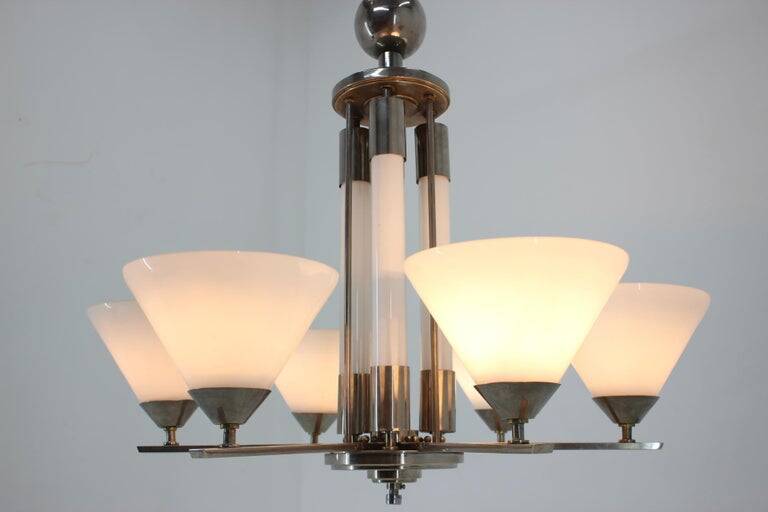 Large Original Bauhaus Art Deco Chandelier, 1930s / Functionalism