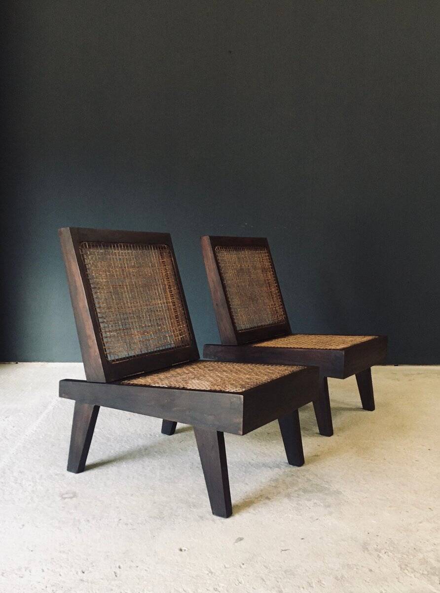 Low Modernist Folding Chairs by Pierre Jeanneret for Chandigarh, India, 1960s, Set of 2