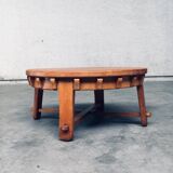 Brutalist Handcrafted Oak Coffee Table, Netherlands, 1950s