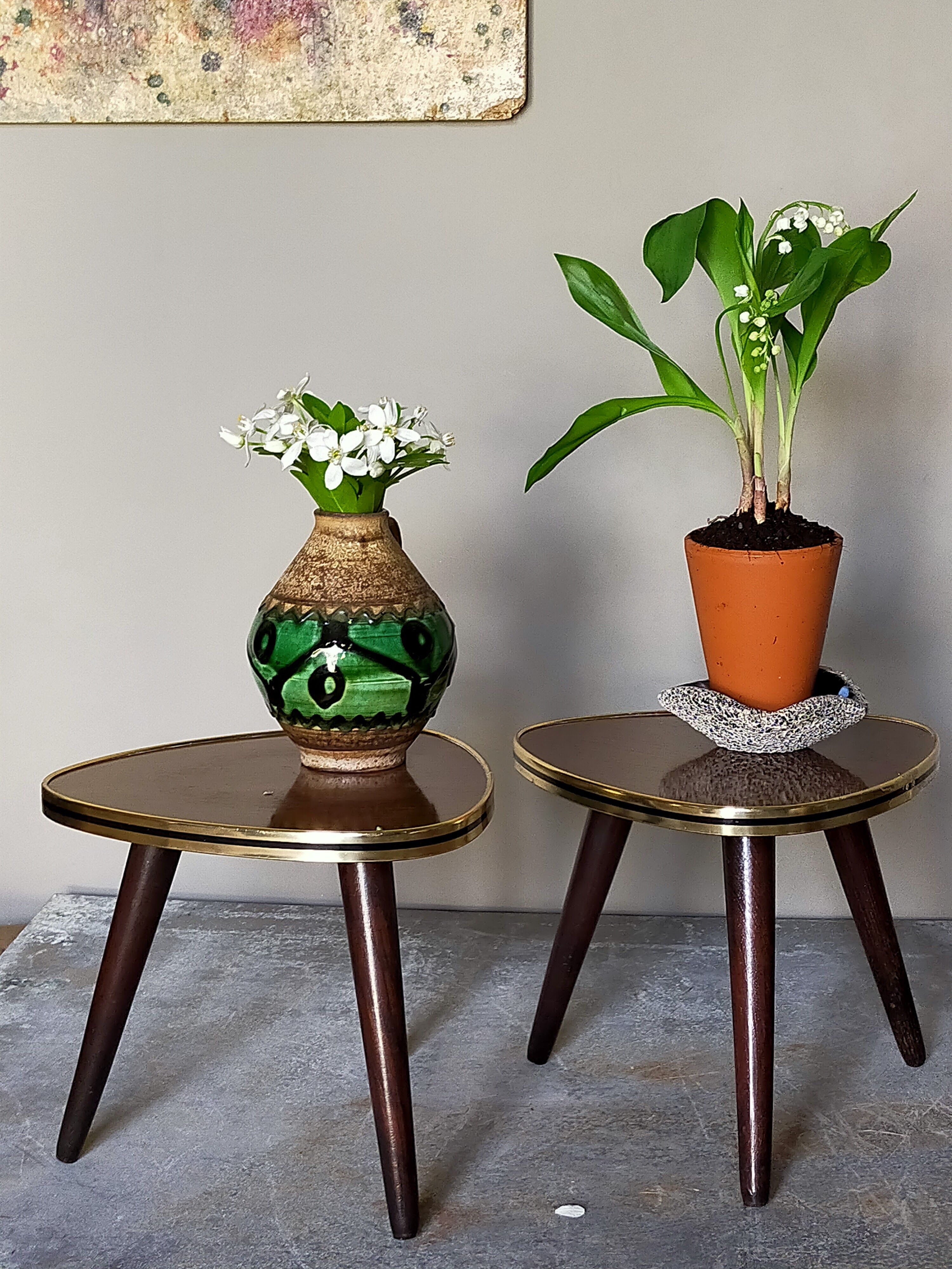 Pair of mini-seeded tripods 50s plant holder