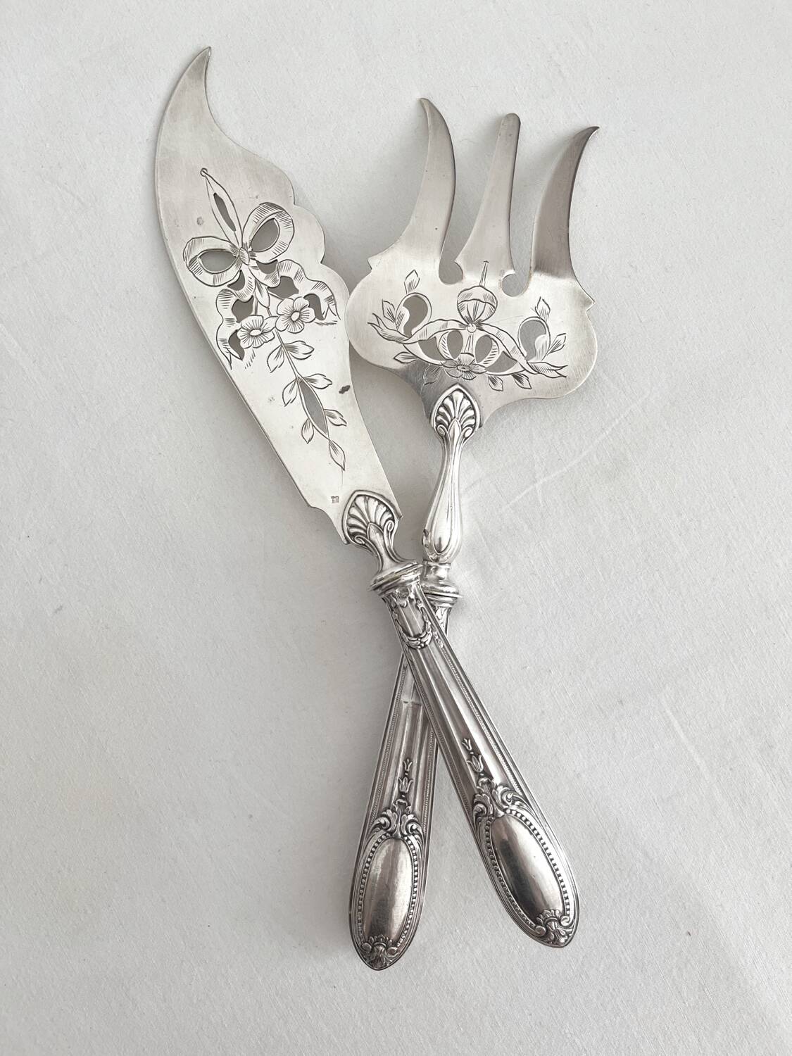 Antique silver and silver-plated fish serving cutlery